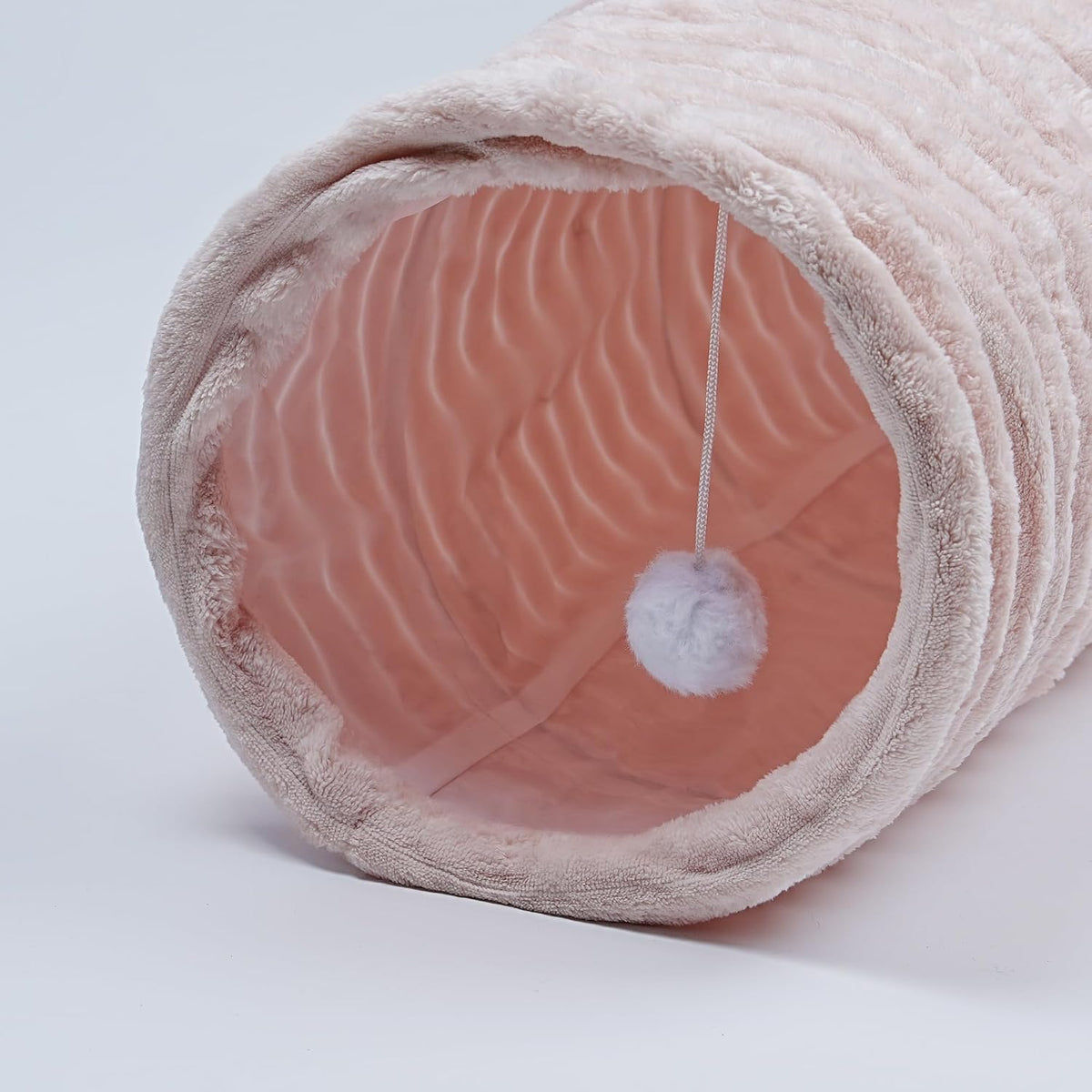 Luxurious Cat Tunnel,43" Straight Cat Tunnel Toys with Balls for Indoor,Collapsible Peekaboo Cave for Kitten（Pink Stripe）