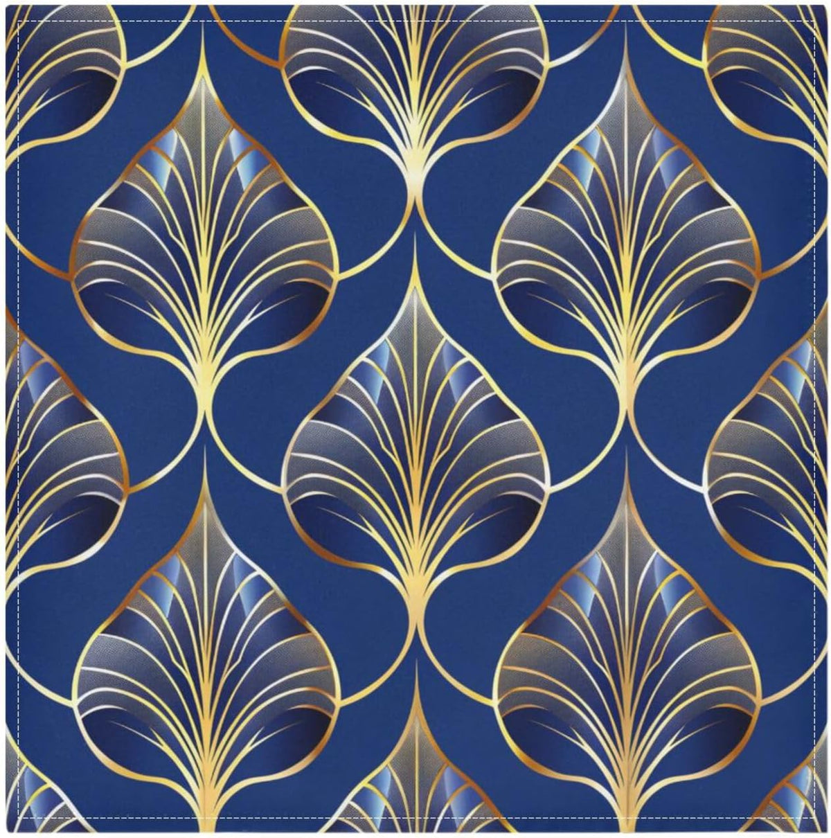 ALAZA Art Deco Floral Royal Blue & Gold Cloth Napkins Set of 6, 20x20 Inch Washable and Reusable Napkin for Decoupage Dinner Party Everyday Use