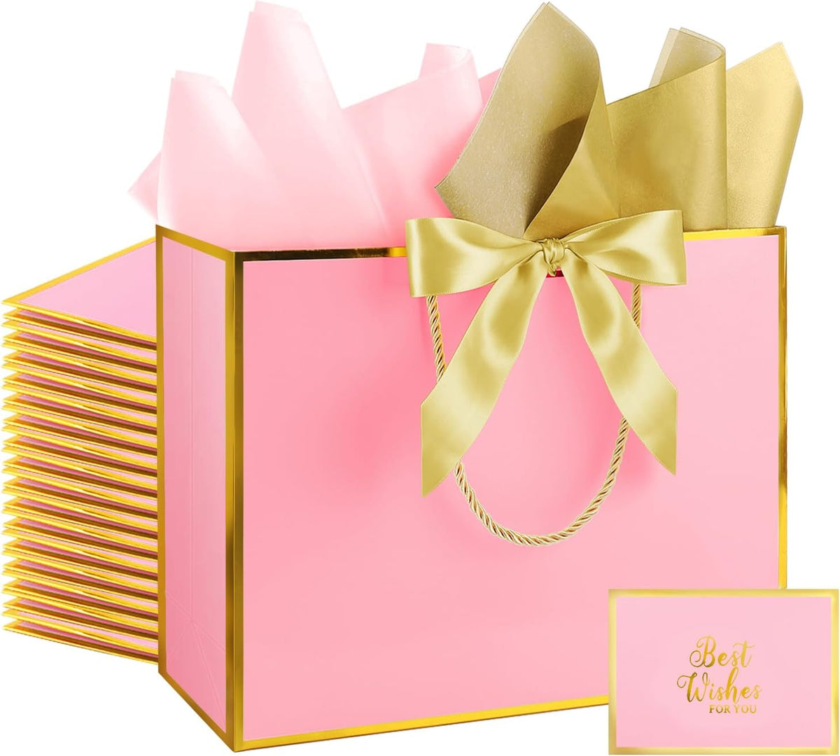 12 Pack Large Pink Gift Bags with Handles & 36 Tissue Papers