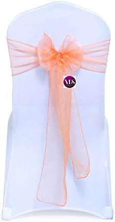Pack of 75 Organza Chair Sashes for Weddings & Events Décor | Sheer Shiny Dining Chair Bows for Banquet, Party, Reception | Reusable Decorative Sash for Folding & Chiavari Chairs - Peach