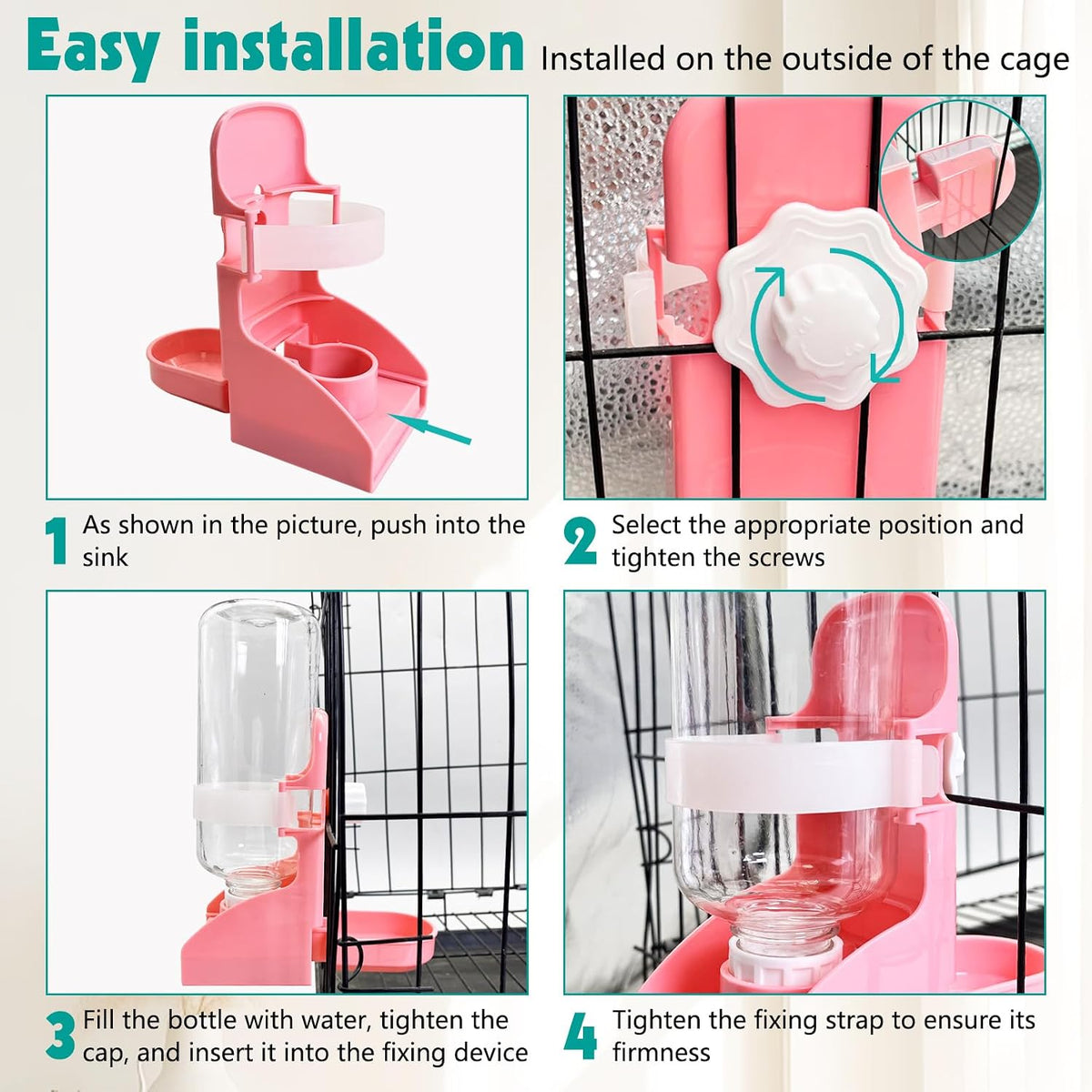 kathson Rabbit Water Bottle, 17oz Hanging Water Fountain Automatic Dispenser No Leak WaterFeeder for Bunny Chinchilla Guinea Pig Hedgehog Ferret
