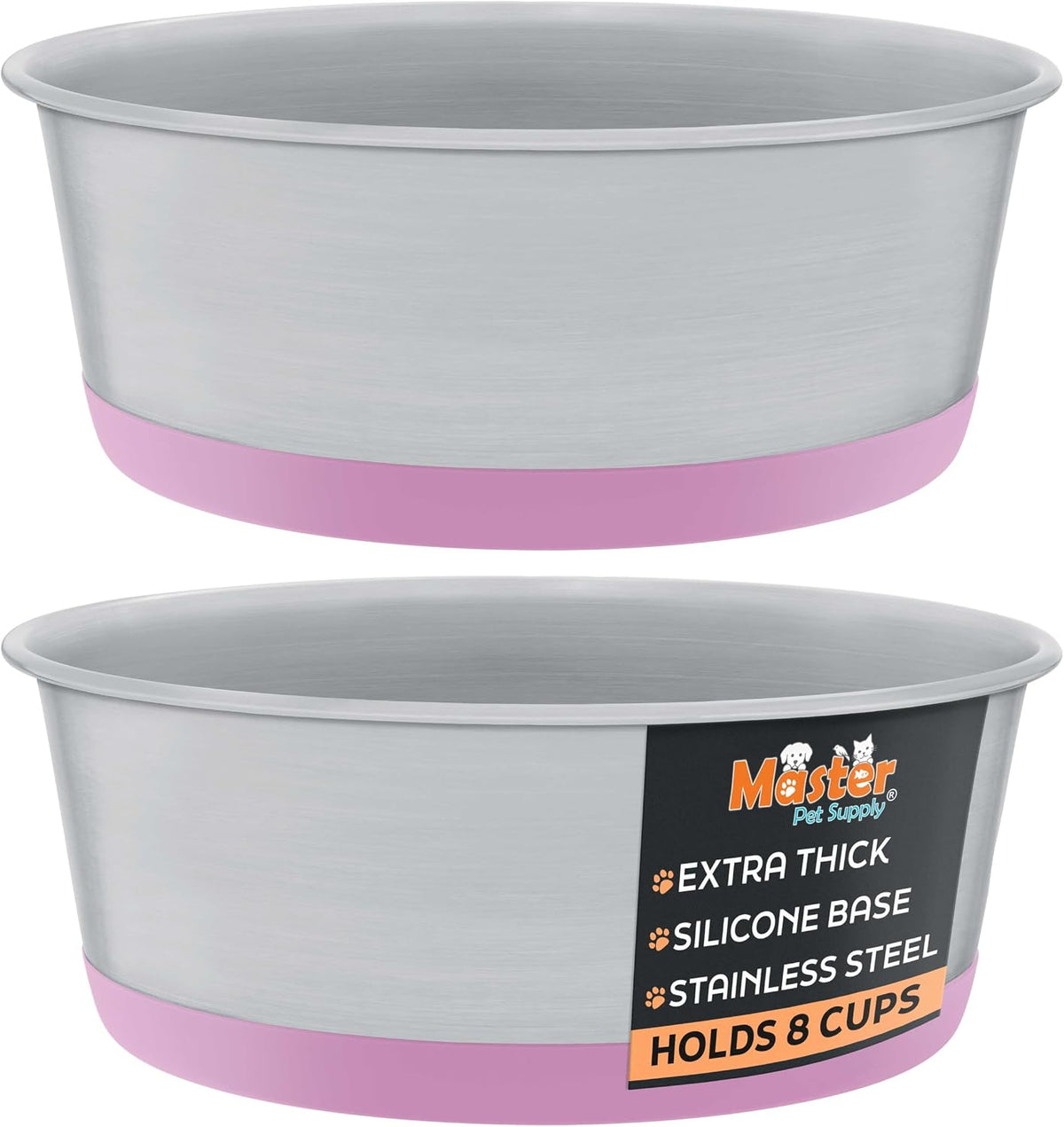 Stainless Steel Dog Bowls - 8 Cup (64 oz) - Hyper Pink