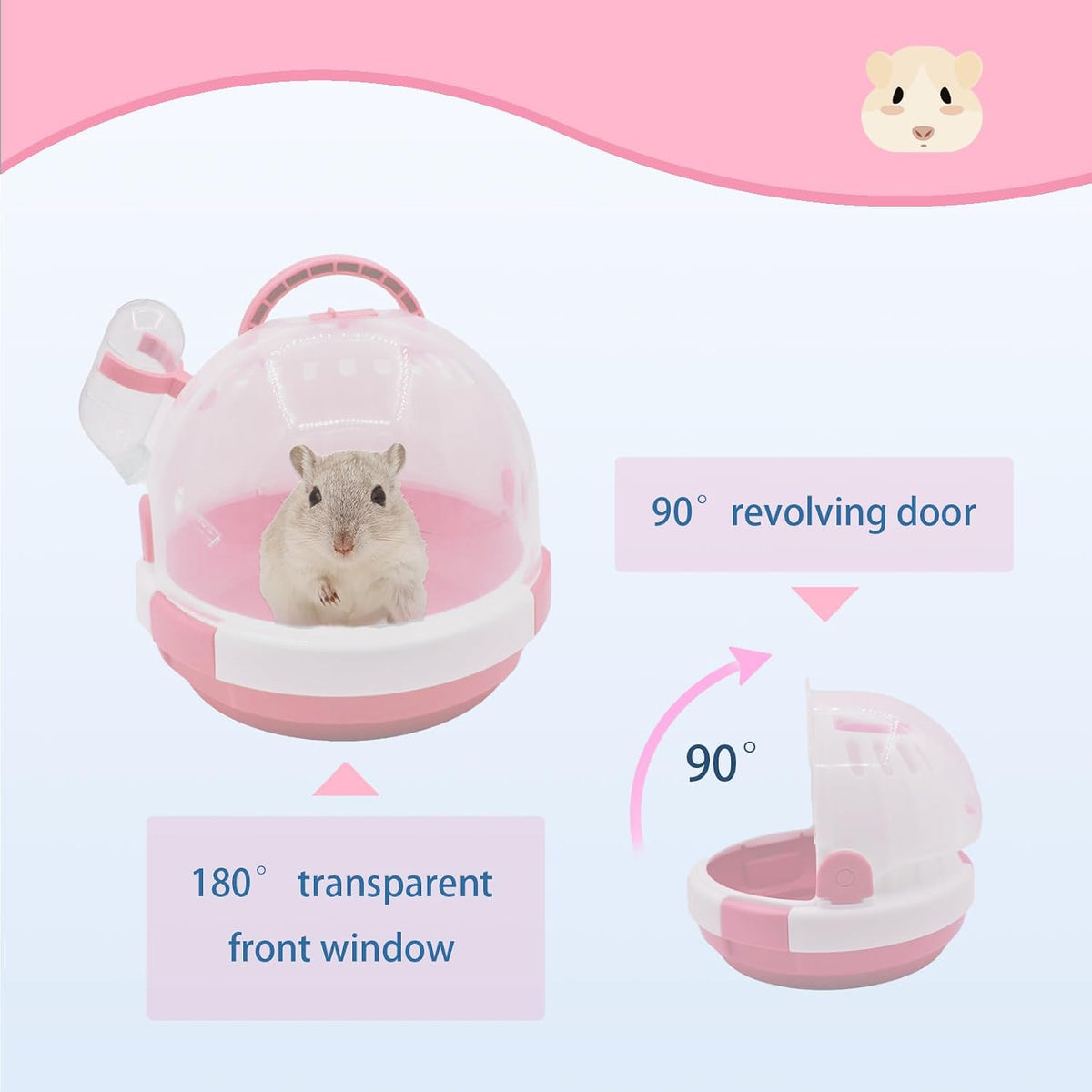 Hamster Carrier Cage Portable Cages Small Animals Carry Travel Case with Water Bottle Plastic Breathable Guinea Pig Outgoing Cage for Dwarf Hamster Ferret Chinchillas Hedgehog (Pink)