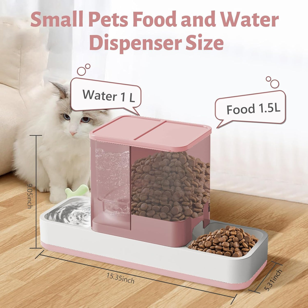 Yummy Sam Automatic Small Pet Feeder and Water Dispenser, 2 in 1 Gravity Cat Auto Pet Feeder and Waterer Set Feeder Dish for Small Medium Pets Dog Puppy Kitten (Pink)