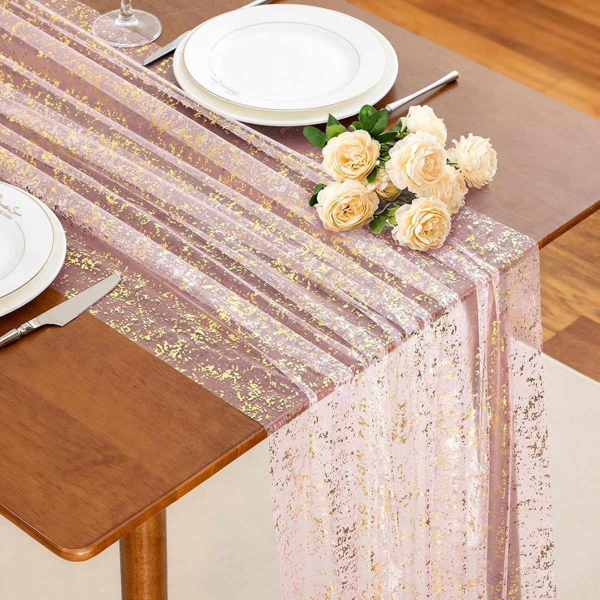Light Pink Sheer Tulle Table Runner 120 Inch/10 Ft Long