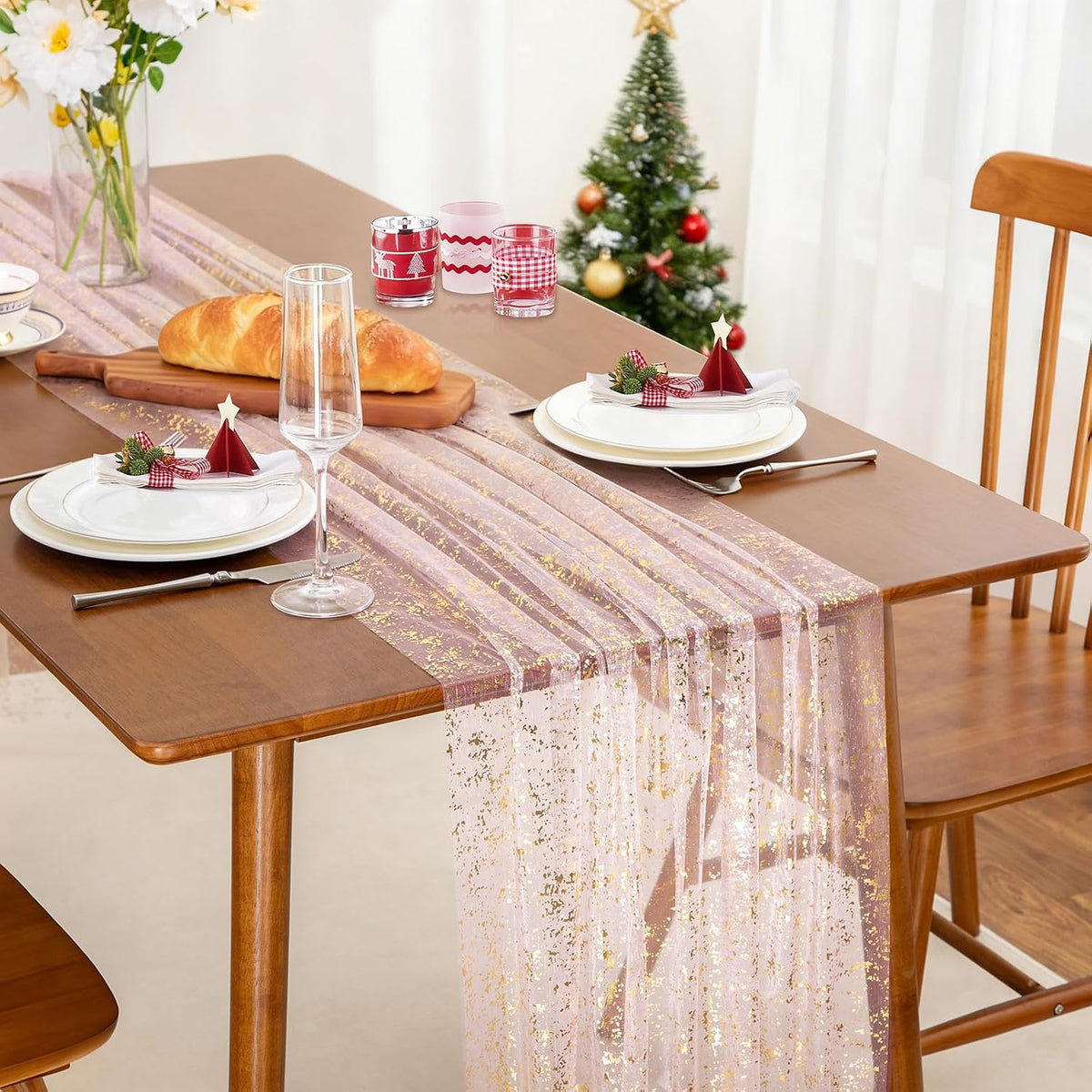 Light Pink Sheer Tulle Table Runner 120 Inch/10 Ft Long