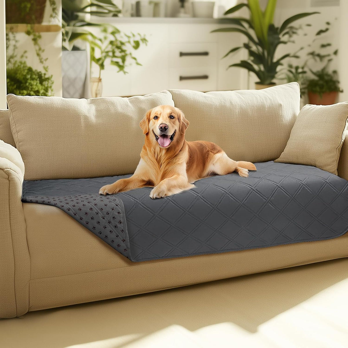 Luciphia 100% Waterproof Couch Cover Blanket for Dogs Anti-Slip Pet Couch Protector Sofa Mat Puppy Cat with Non-Slip Bottom, Grey, 30x70 Inch