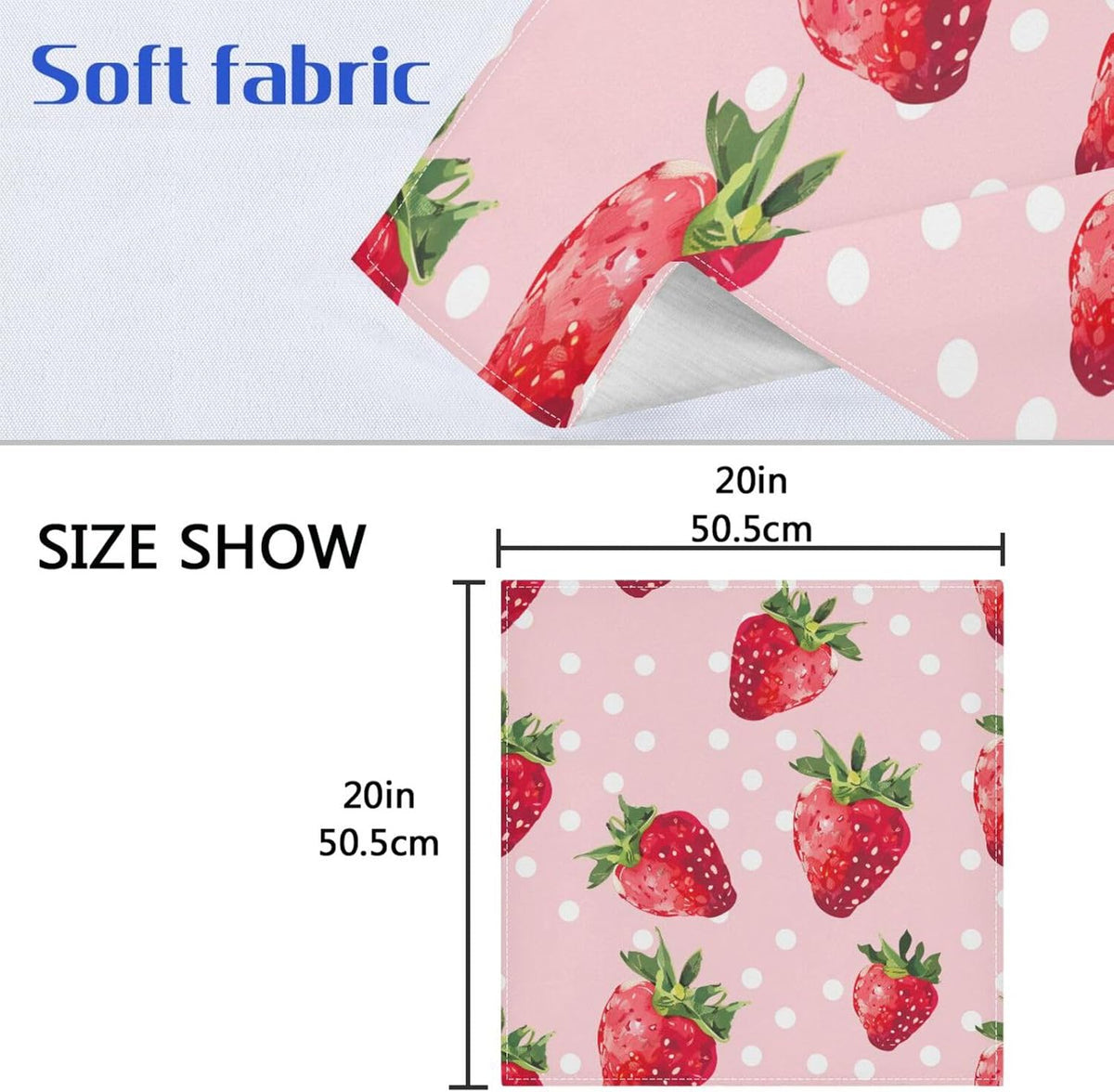 susiyo Pink Strawberry White Dots Cloth Napkins 4 Pcs 20x20 inch Polyester Cocktail Napkins for Dinner Decorative