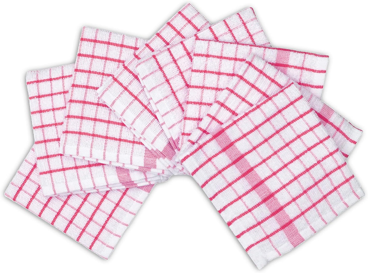 Kitchen Dish Cloths Set of 8 - Ultra Soft, Highly Absorbent, Quick-Drying Terry Cotton Dishcloths 12"x12" Inch Wash & Cleaning Cloths for Kitchen & Dishwashing (Pink)