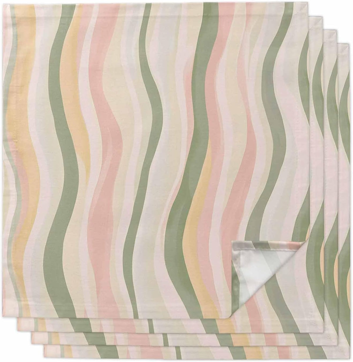 Cloth Napkins 4 Pack 20x20 in Light Green Pink Stripes Absorbent Dinner Napkins Polyester Low Saturation Colorful Pattern Washable Reusable Table Napkin for Parties, Weddings, Everyday