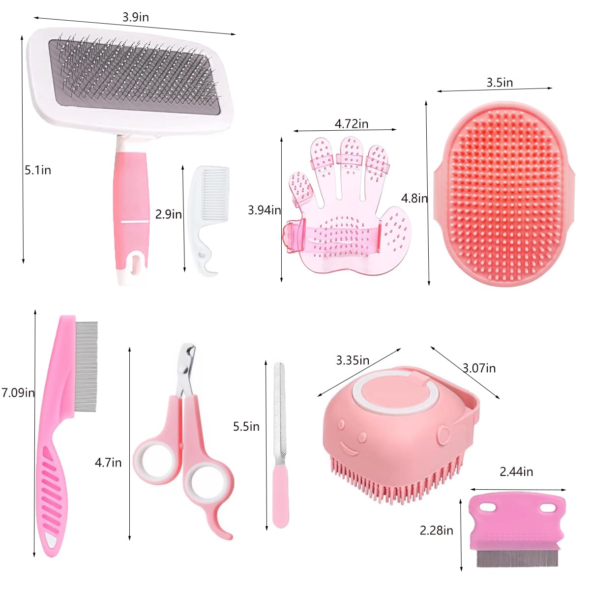 9PCS Small Animal Grooming Kit, Cleaning Brush Removes Loose Hair, Pet Bath Brush,Shampoo Brush, Nail Clipper, Flea Comb For Rabbit, Puppy, Kitten, Guinea Pig (9PCS-Pink)