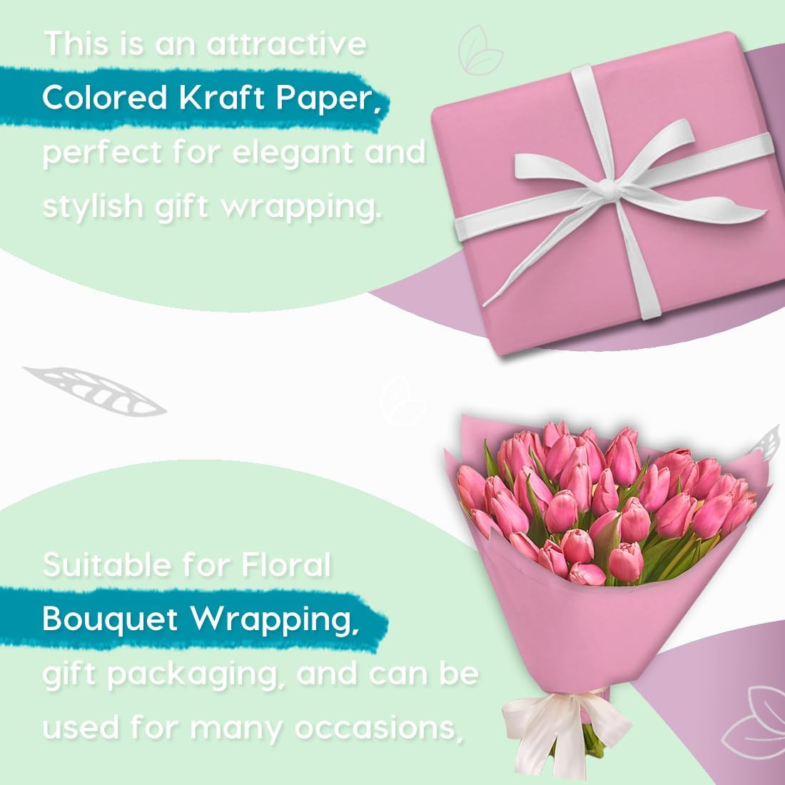 48" x 2,520" (210') Light Pink Kraft Craft Paper Roll for Gift Wrapping Bulletin Board Bouquet Flower Art Packing Parcel Table Covering 80GSM 55LB (Light Pink, 48" x 210')