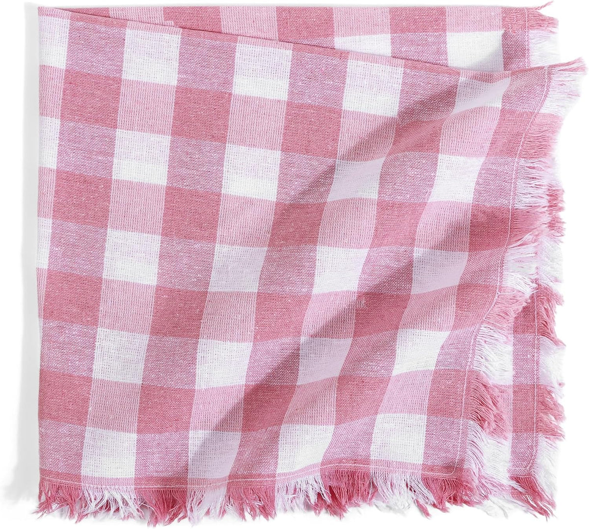 FINGERCRAFT Cloth Napkins Natural Cotton Checkered Set of 12 Premium Fringe Design Dinner Napkin Soft Durable Ideal for Dining Room, Restaurant, Weddings Events Washable Good Absorbency Pink Check