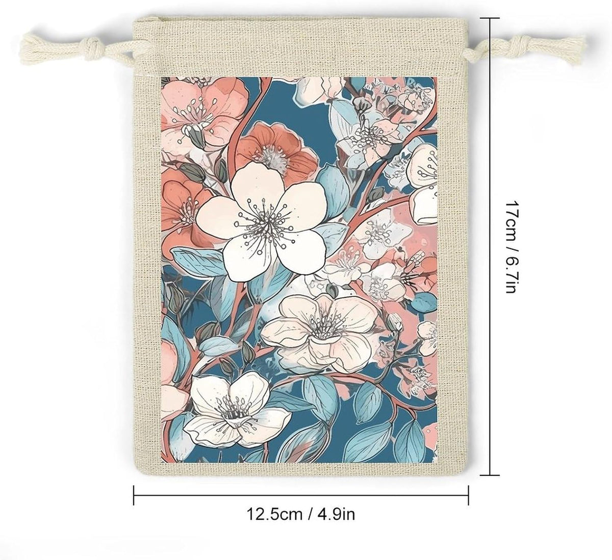STVNKML 8-Pack Peach Leafed Flower Drawstring Gift Bags Cotton Linen Party Favors Bags for Decorated Event Favors