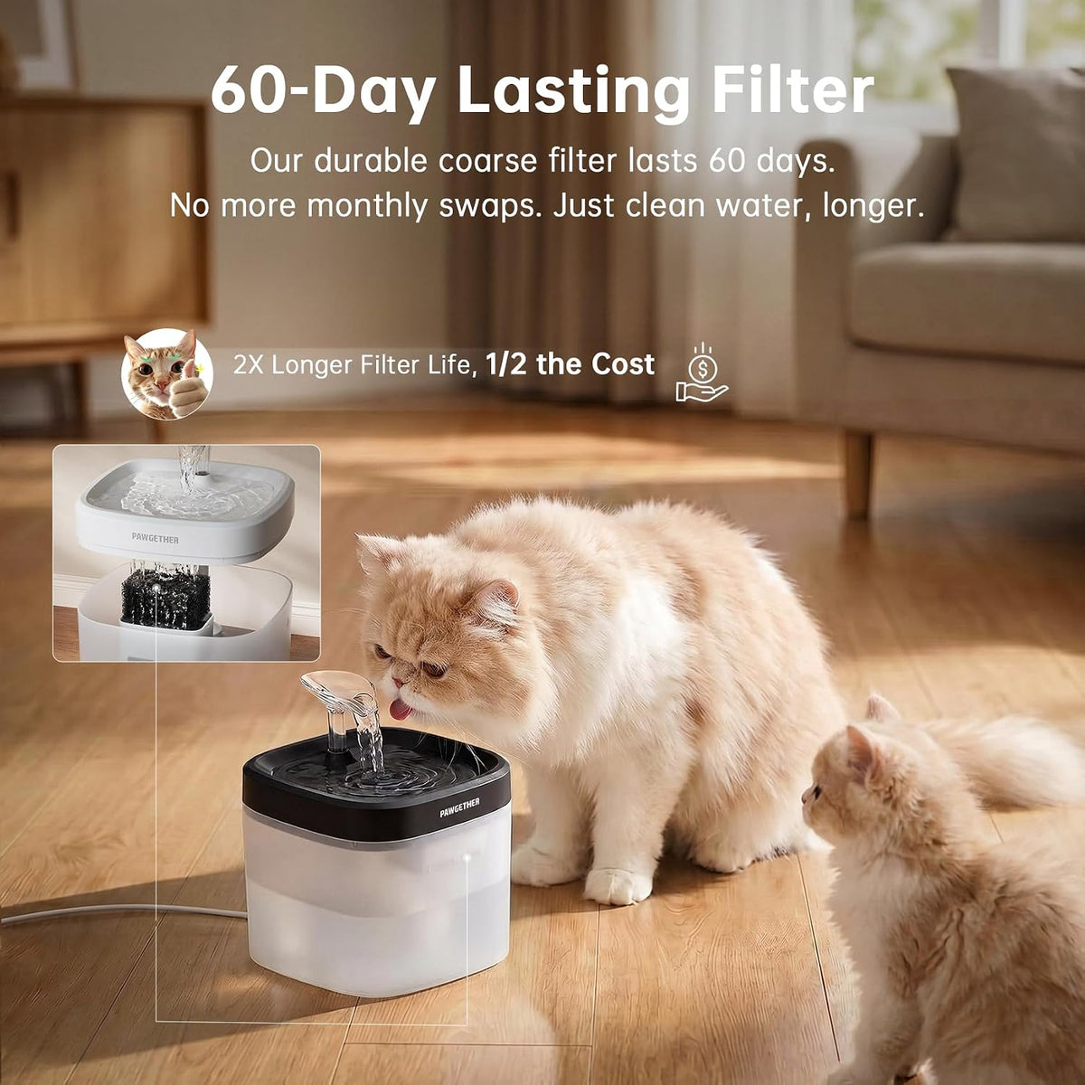 PAWGETHER® Cat Water Fountain with Wireless Pump 51oz/1.5L Dog Water Fountain, Ultra Quiet Automatic Pet Water Fountain Portable Indoor Ourdoor Travel Small Dog Water Dispenser with Adapter Black