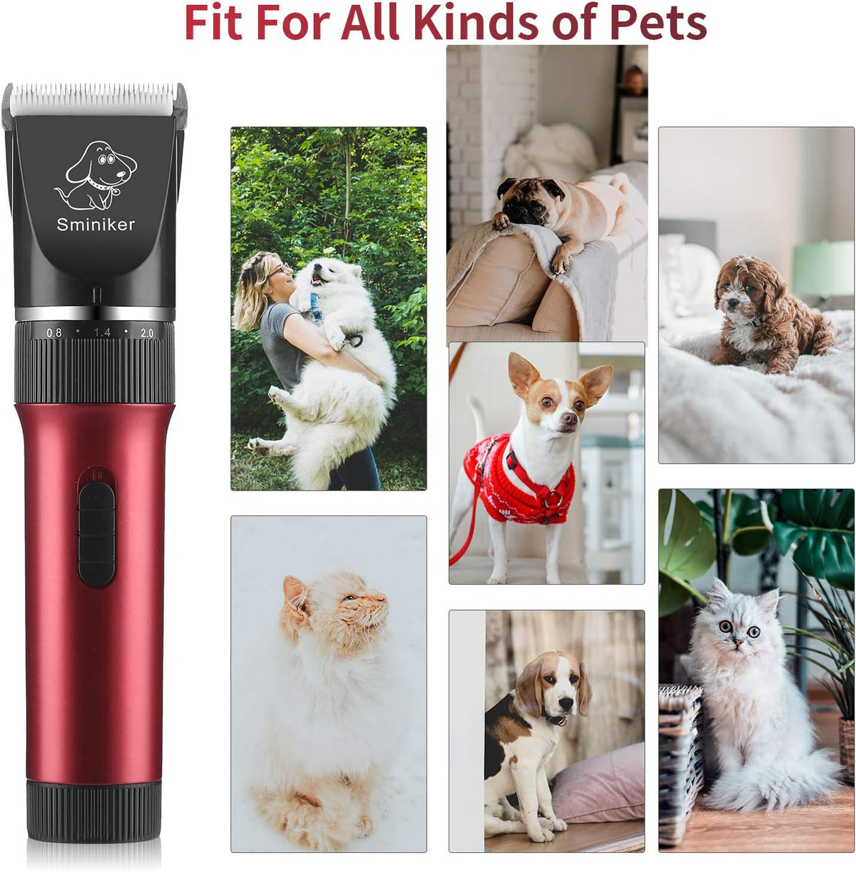 Sminiker Low Noise Horses Clippers Rechargeable Cordless Pet Clippers Grooming Kit with Storage Bag 5 Speed Professional Animal Clippers Pet Grooming Kit
