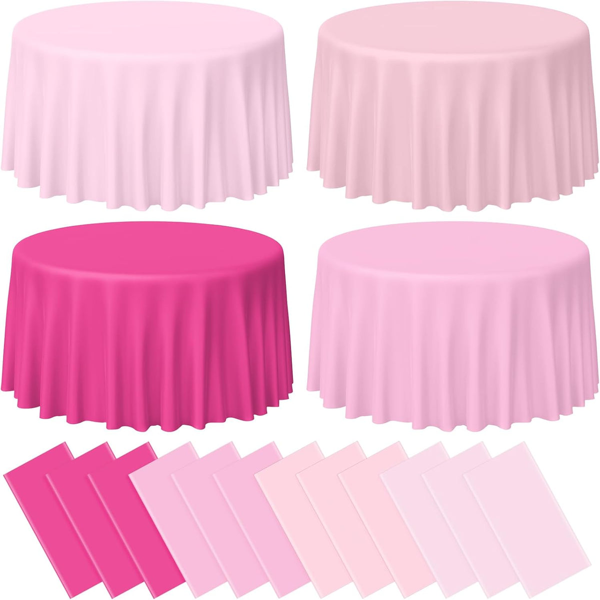 12 Pack Round Plastic Pink Tablecloths Disposable Pastel Pink Table Cloth Round Table Covers for Valentines Day Bridal Engagement Wedding Galentines Party Decorations,84 Inch