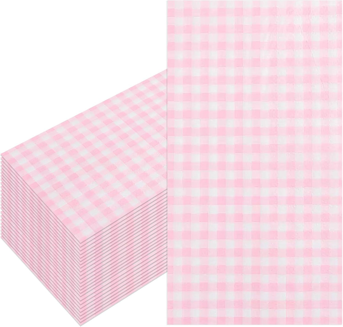 100 Pcs Pink Paper Napkins, 2-Ply Disposable Pink Paper Towels, Pink and White Checkered Guest Napkins, Gingham Napkins for Bathroom, Dinner, Wedding Valentines, Picnic, BBQ, Tea Party, 4.3 x 7.9 Inch