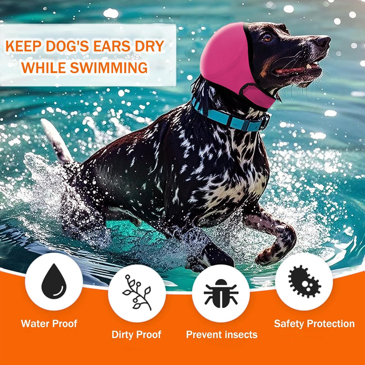 SEIS Calming Dog Ears Cover,Swimming Waterproof Pet Ear Cap for Bath,Pink,M