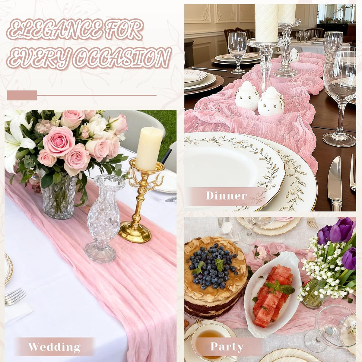2 Pack Cheesecloth Table Runner, 120 Inch Pink Table Runner for Decor