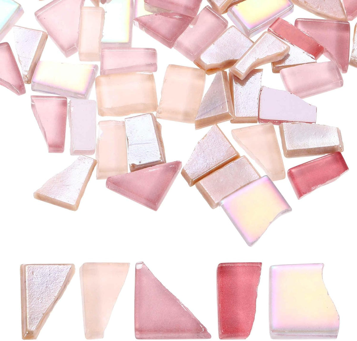 Irregular Glass Mosaic Tiles, 100g/0.2LB Irregular Stained Glass Sheets Broken Mosaic Pieces Tiles Supplies Kit Bulk for DIY Art Craft Making Home Decor, Pink Series