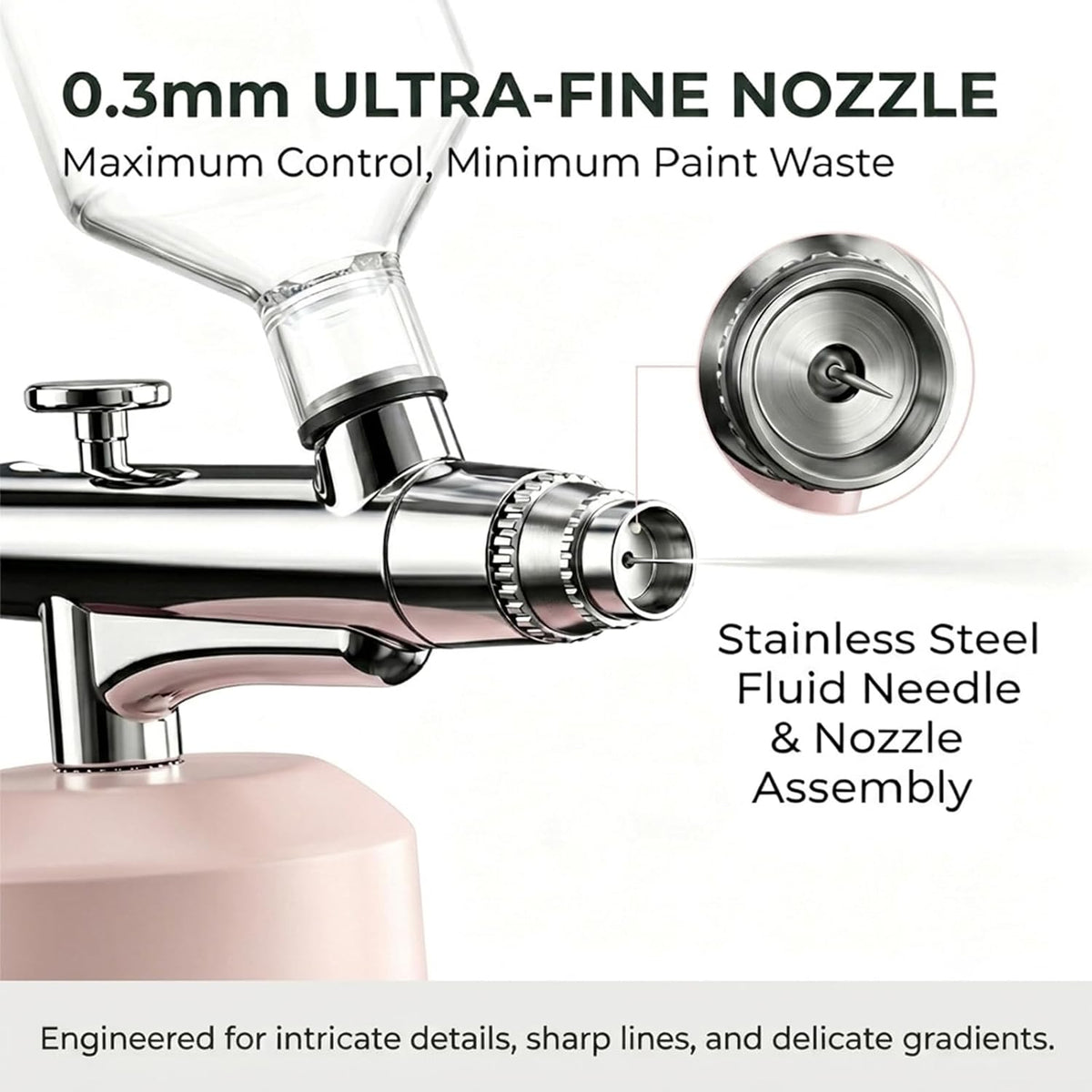 Airbrush Kit with Compressor 48PSI, Cordless Rechargeable High Pressure Air Brush Set, 0.3mm Nozzle & 2 Paint Cups for Painting, Nail Art, Cake Decor, Makeup, Modeling (Pink)