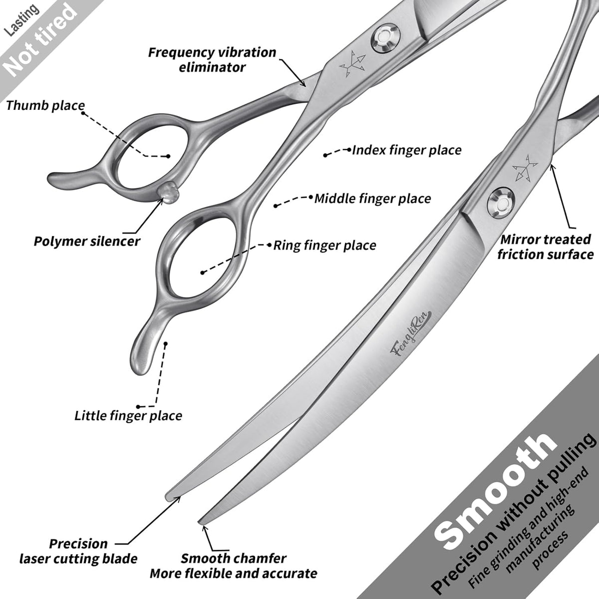 High-end Professional Dog Grooming Curved Scissors Pet Curved Shears 8 Inches Extremely Very Sharp Made Of Stainless Steel Alloy By Hand For Dog Cat Groomer
