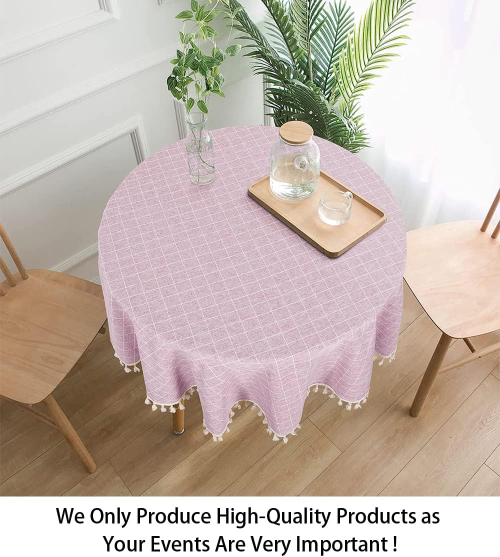 Round Cotton Linen Tablecloth 55" Pink Purple Tassel Home Decor