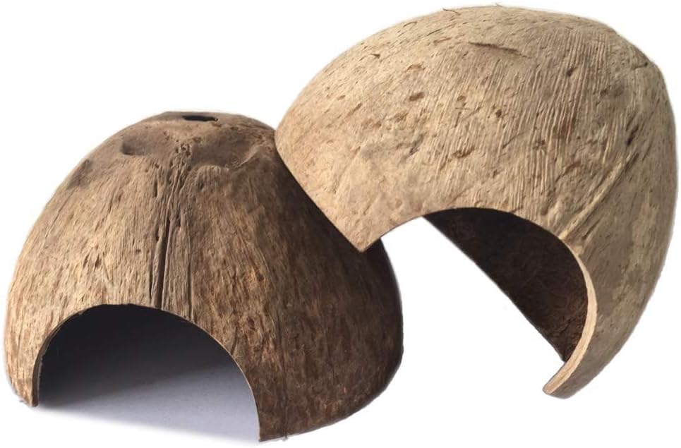 PINVNBY 2 PCS Natural Coconut Reptile Hideouts Lizard Coco Hut Hermit Crab Hut Aquarium Fish Hide Cave Spider Snail Climber Toys