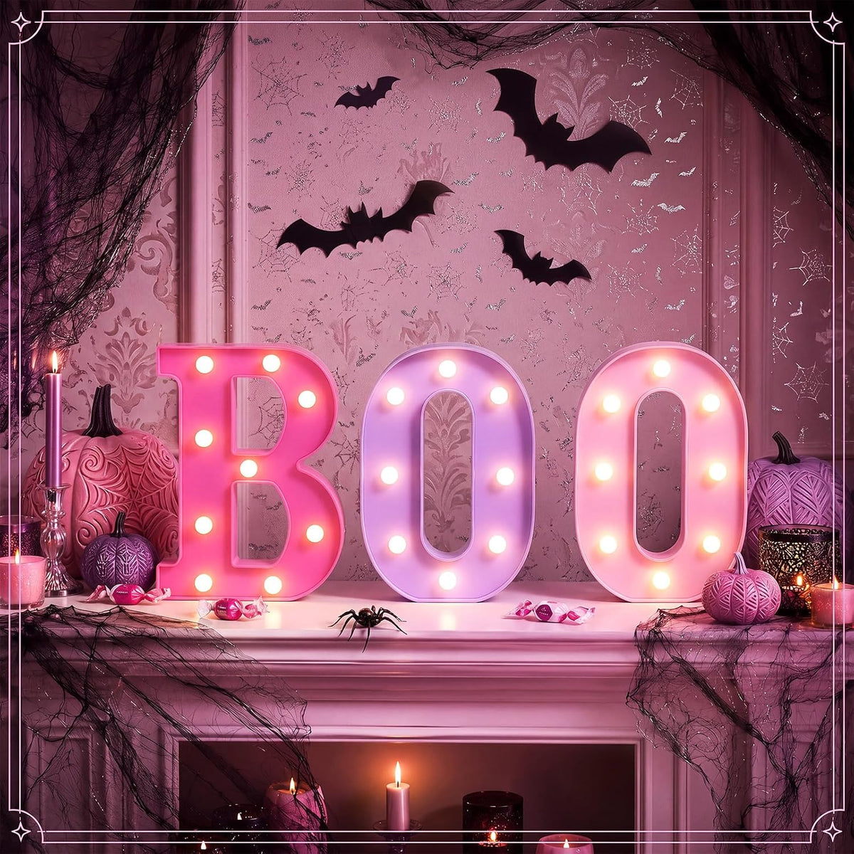 3 Pcs Pink Halloween Boo LED Marquee Letters