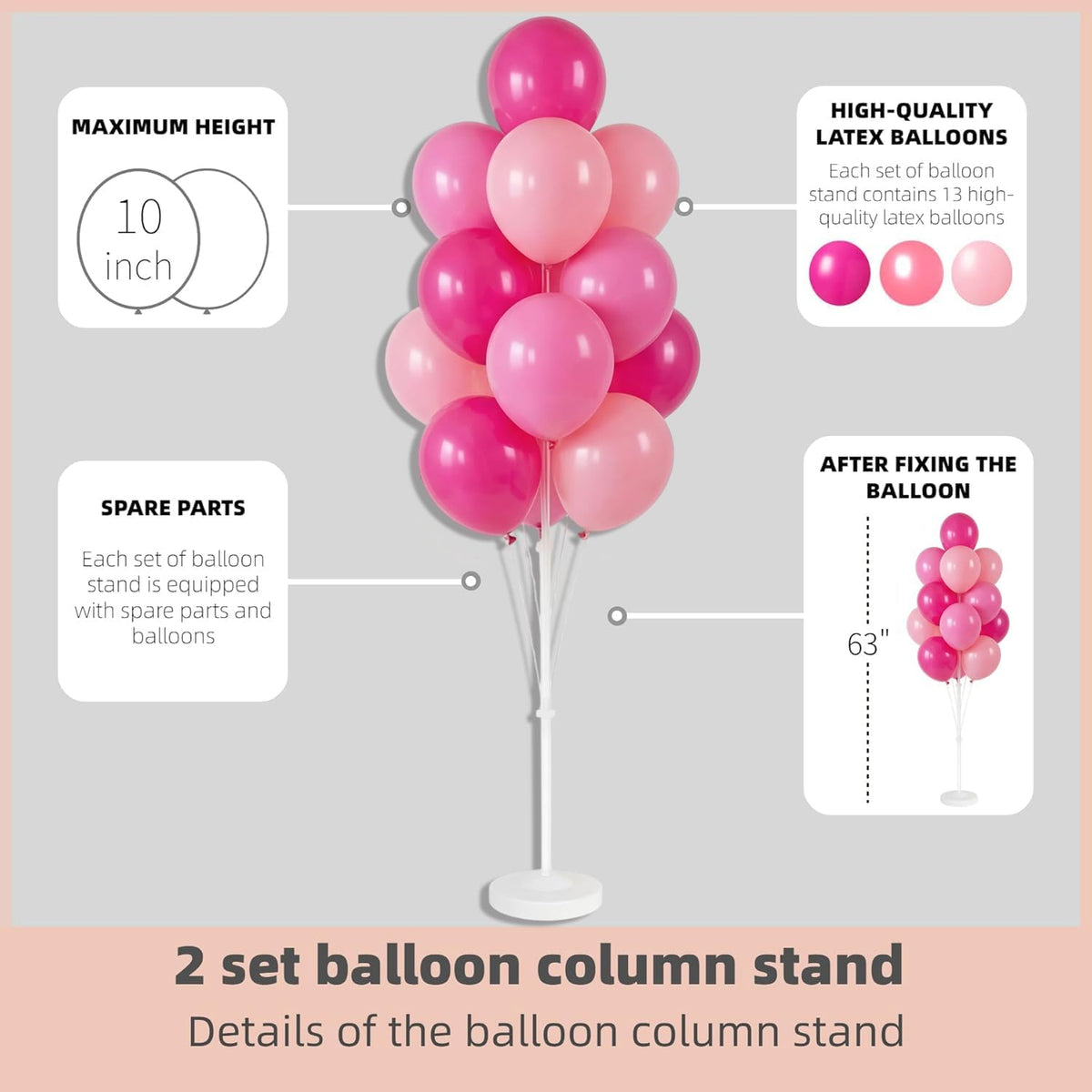 Balloon Column Kit Set of 2 With Balloons Included - Balloon Tower with Stand, Base, and Pole,Backdrop Decoration for Wedding, Baby Shower, Birthday Party, or Bachelorette Parties (Pink)