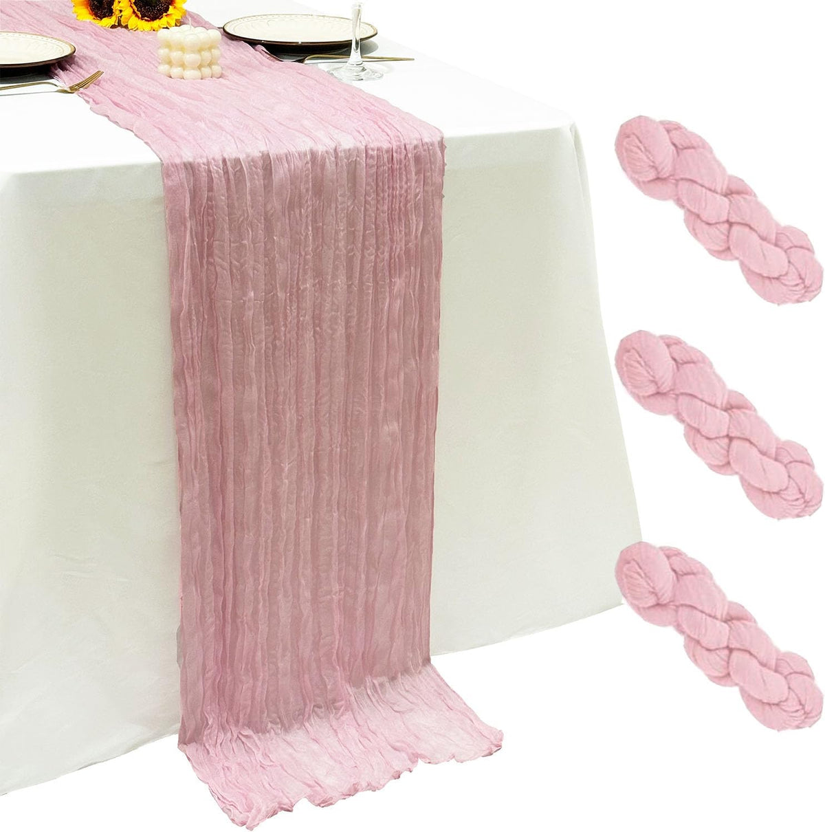 3Pack Light Pink Cheesecloth Table Runner,17 x 108 inch Pink Table Runners