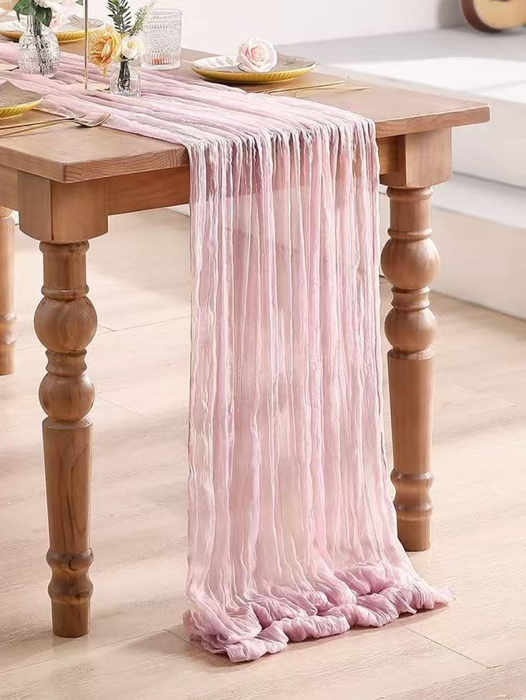 3Pack Light Pink Cheesecloth Table Runner,17 x 108 inch Pink Table Runners