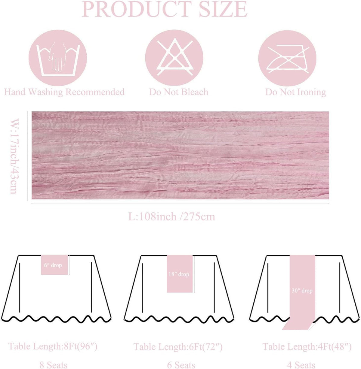 3Pack Light Pink Cheesecloth Table Runner,17 x 108 inch Pink Table Runners