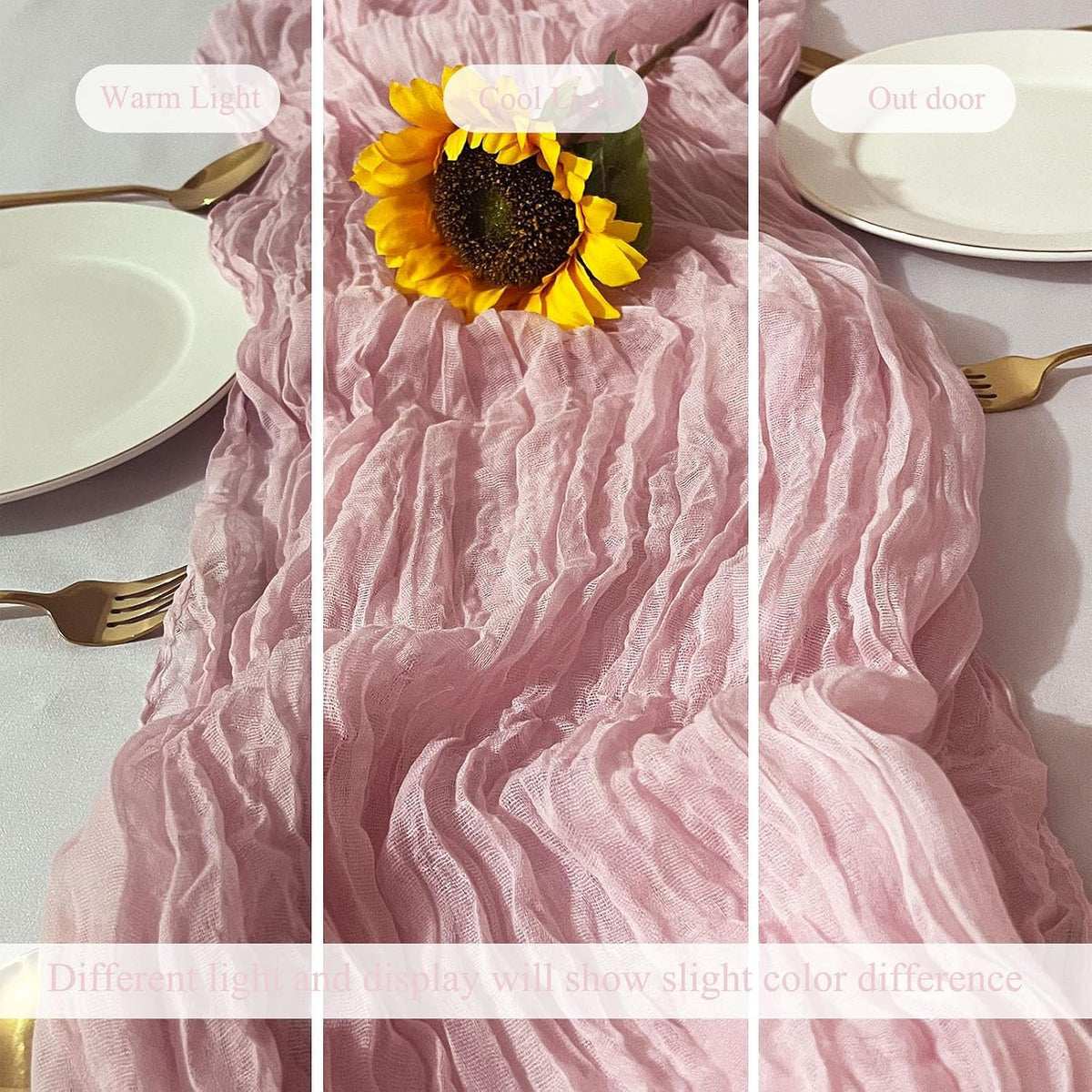 3Pack Light Pink Cheesecloth Table Runner,17 x 108 inch Pink Table Runners