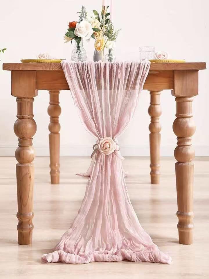 3Pack Light Pink Cheesecloth Table Runner,17 x 108 inch Pink Table Runners