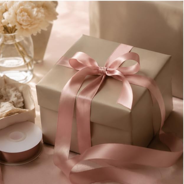 Double Face Peach Pink Satin Ribbon 7/8 inch X 100 Yards Fabric Ribbons for Gift Wrapping Bows Bouquet Sewing Craft Home Decor Hair Floral