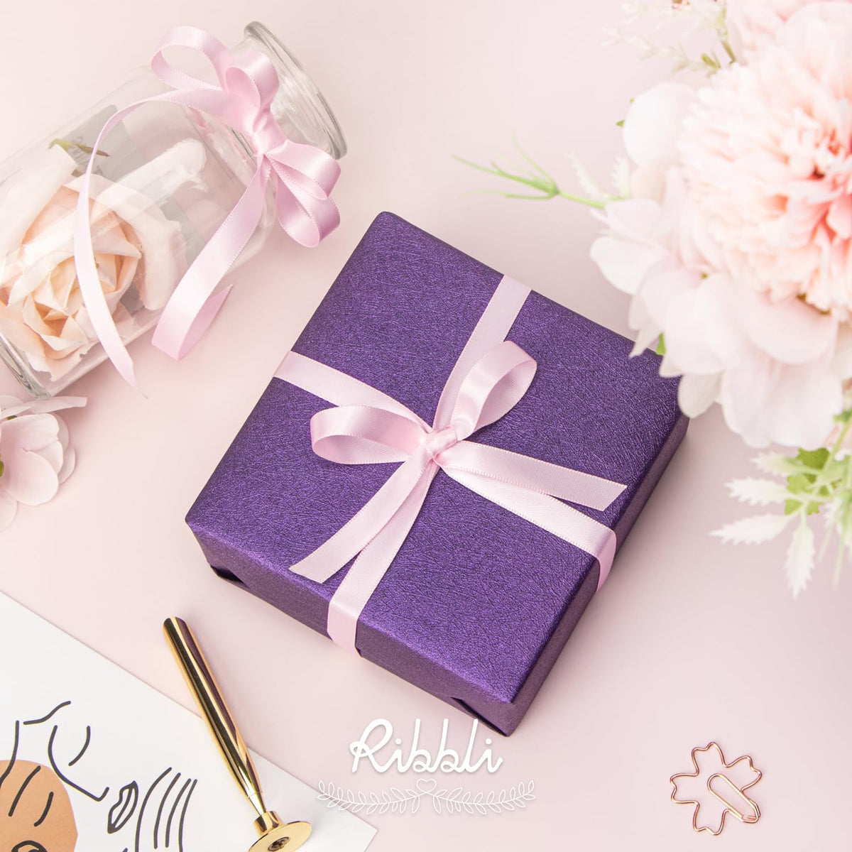 Double Faced Light Pink Satin Ribbon,3/8” x Continuous 25 Yards,Use for Bows Bouquet,Gift Wrapping,Floral Arrangement