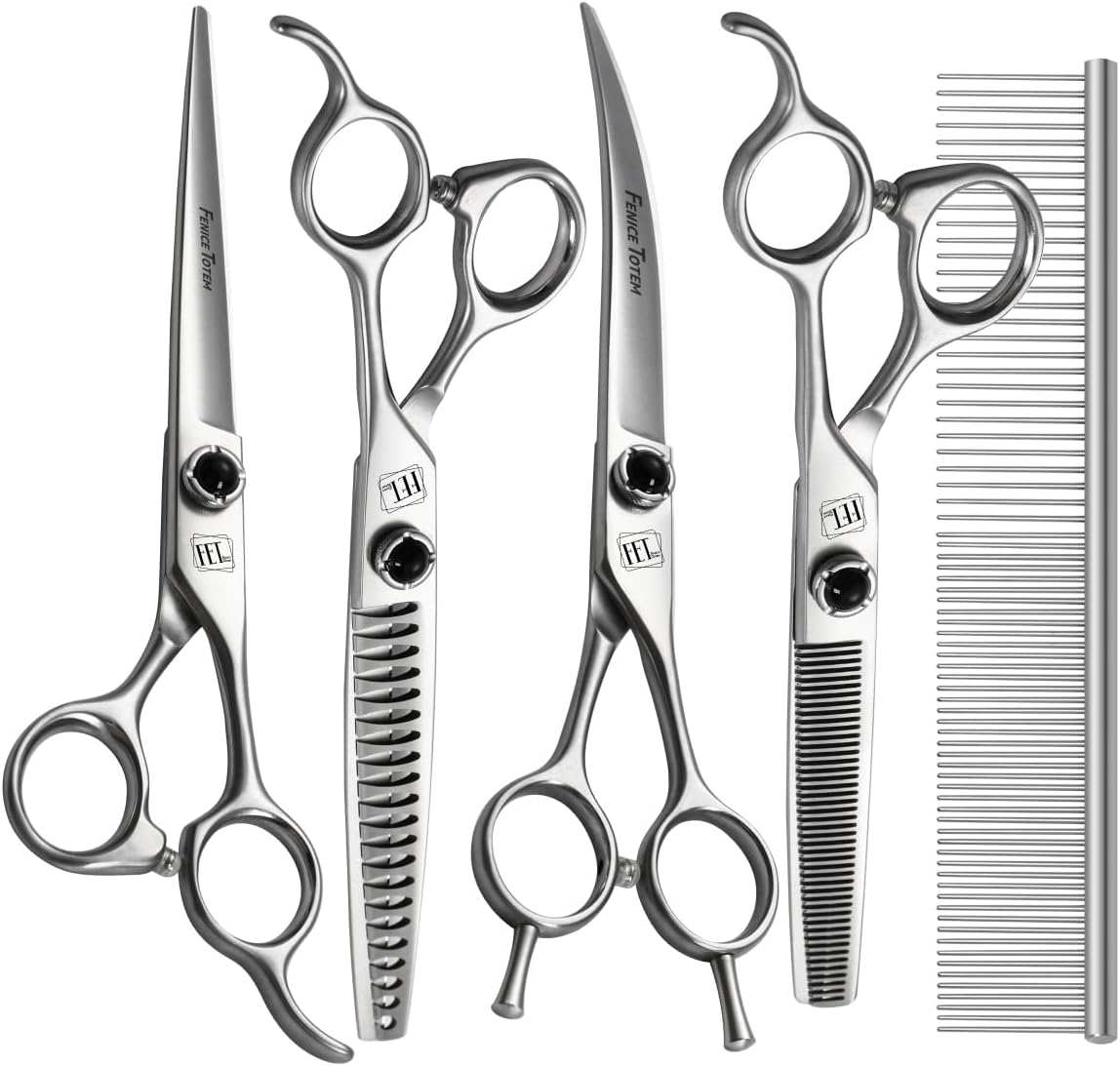 Dog Grooming Scissors: 5 in 1 Pet Shears Kit Made Of Japanese 9CR Advanced Stainless Steel Professional Grooming Scissors for Dogs Cats and Other Pets