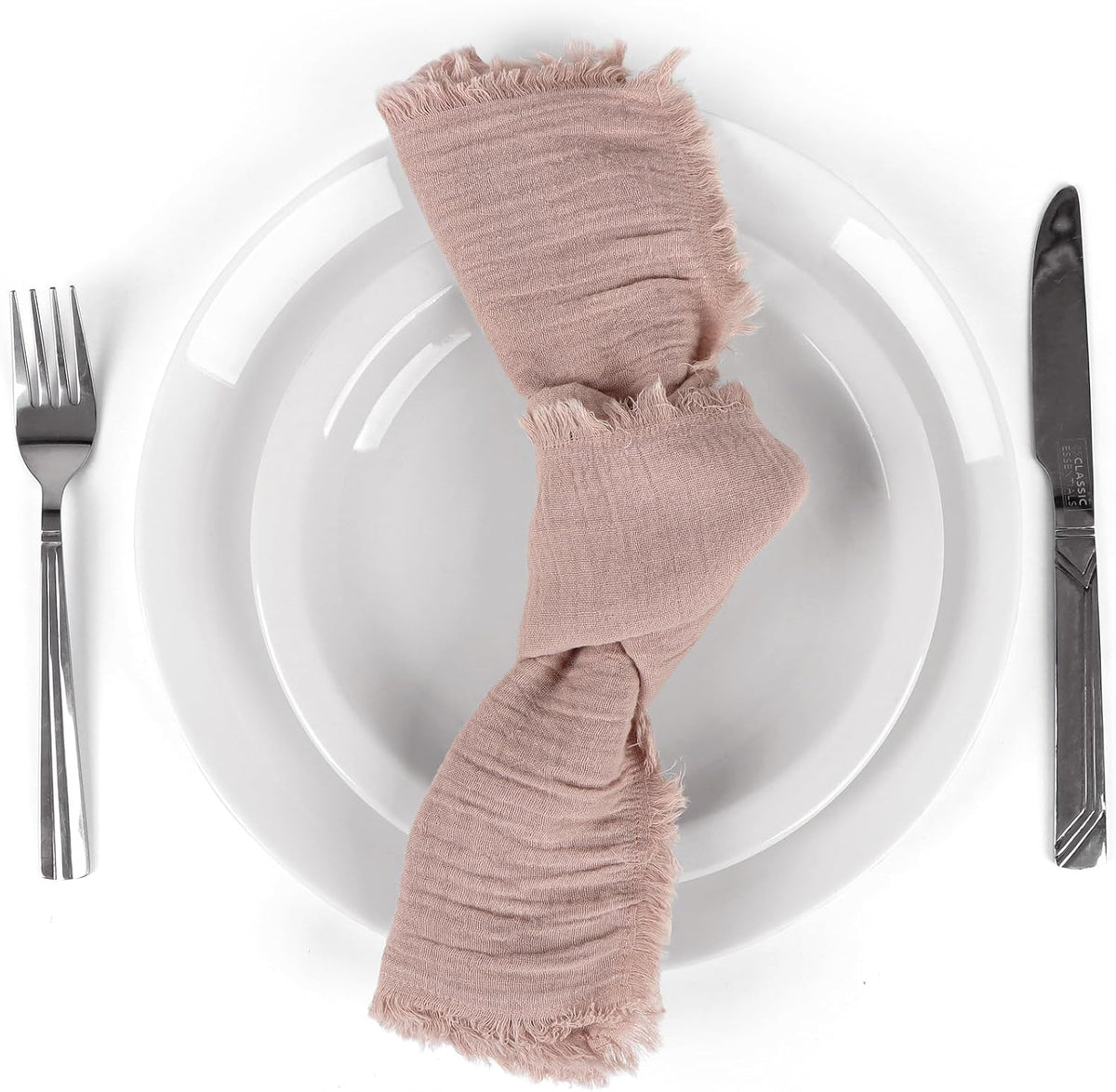 Fringe Cloth Napkins 100% Cotton, Set of 12 Dinner Napkins, Peach