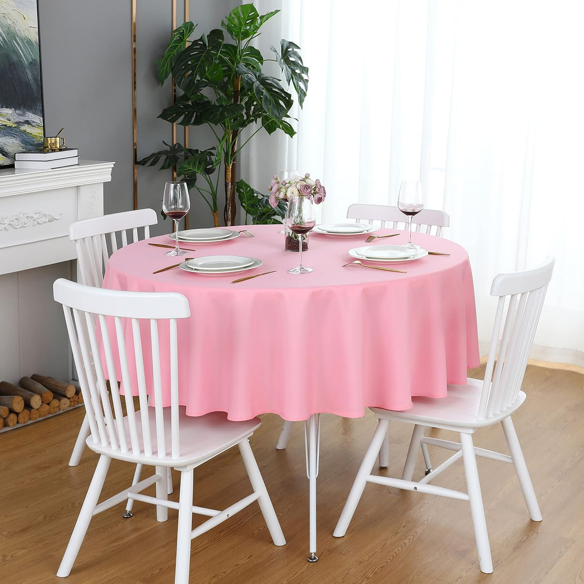 Pink 48 Inch Round Tablecloth, Waterproof Table Cloth