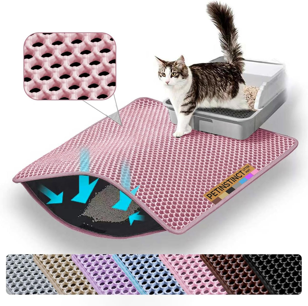 Extra Large Cat Litter Mat, Double Layer Honeycomb Design, Pink