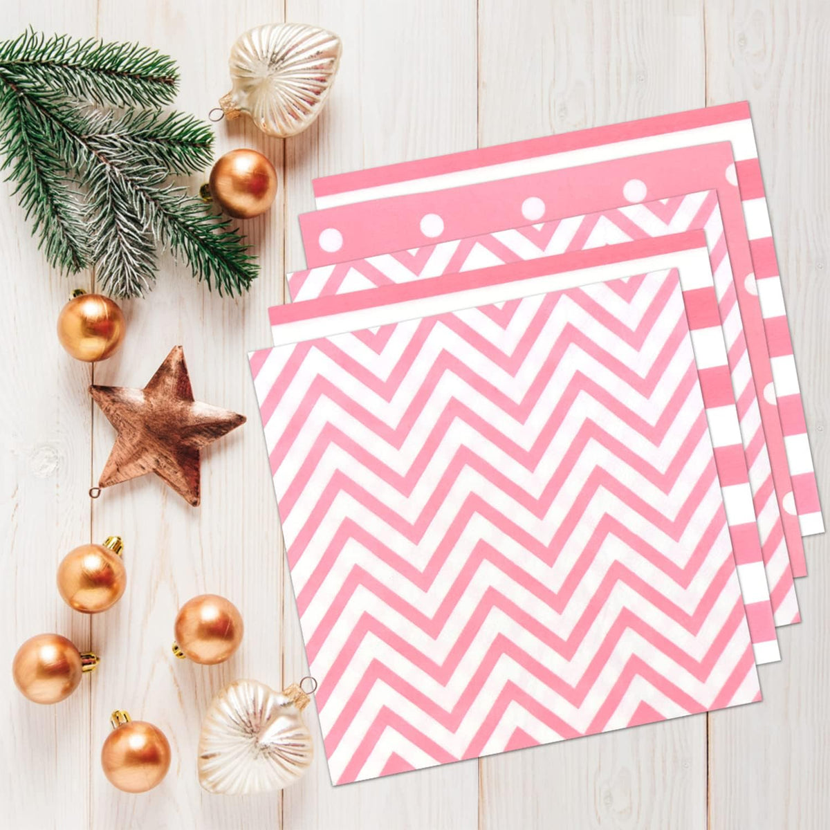 Disposable Striped Chevron Polka Dot Pink Paper Luncheon Napkins 60 Count 13"x13"