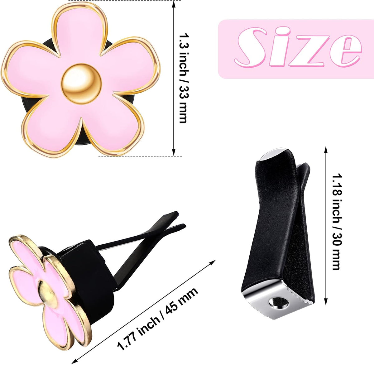 6 Pcs Daisy Vent Clips for Car, 3/3.3 cm, Red, Pink, White