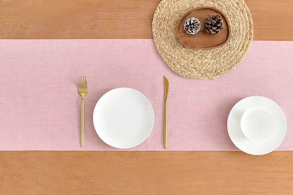 Linen Table Runner, Burlap Pink Table Runners 48 Inches Long