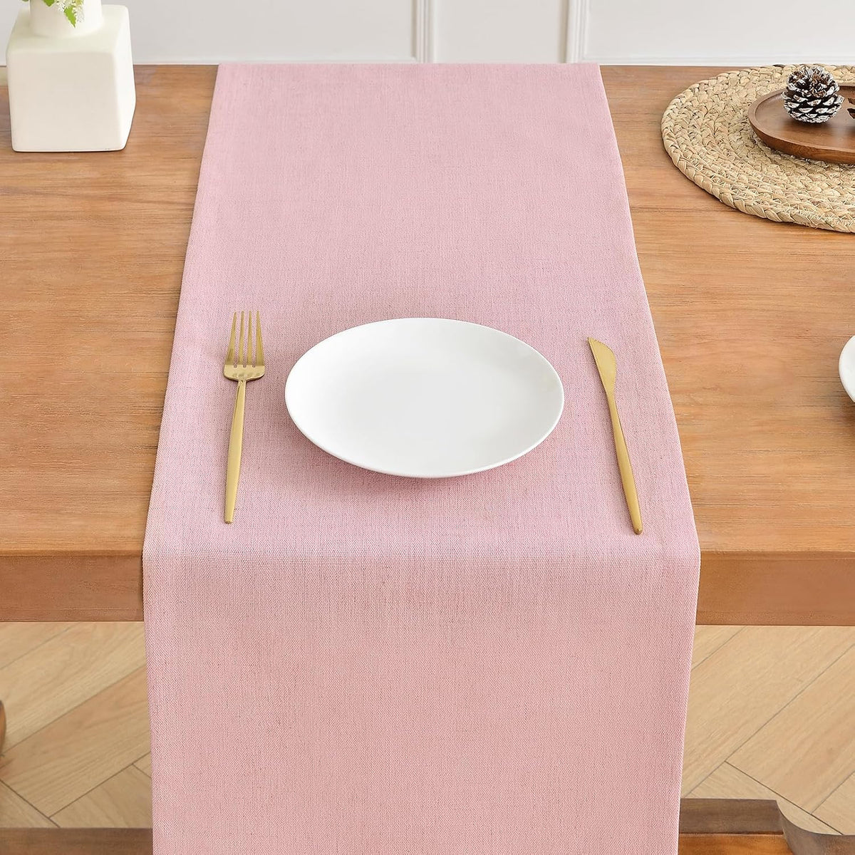 Linen Table Runner, Burlap Pink Table Runners 48 Inches Long