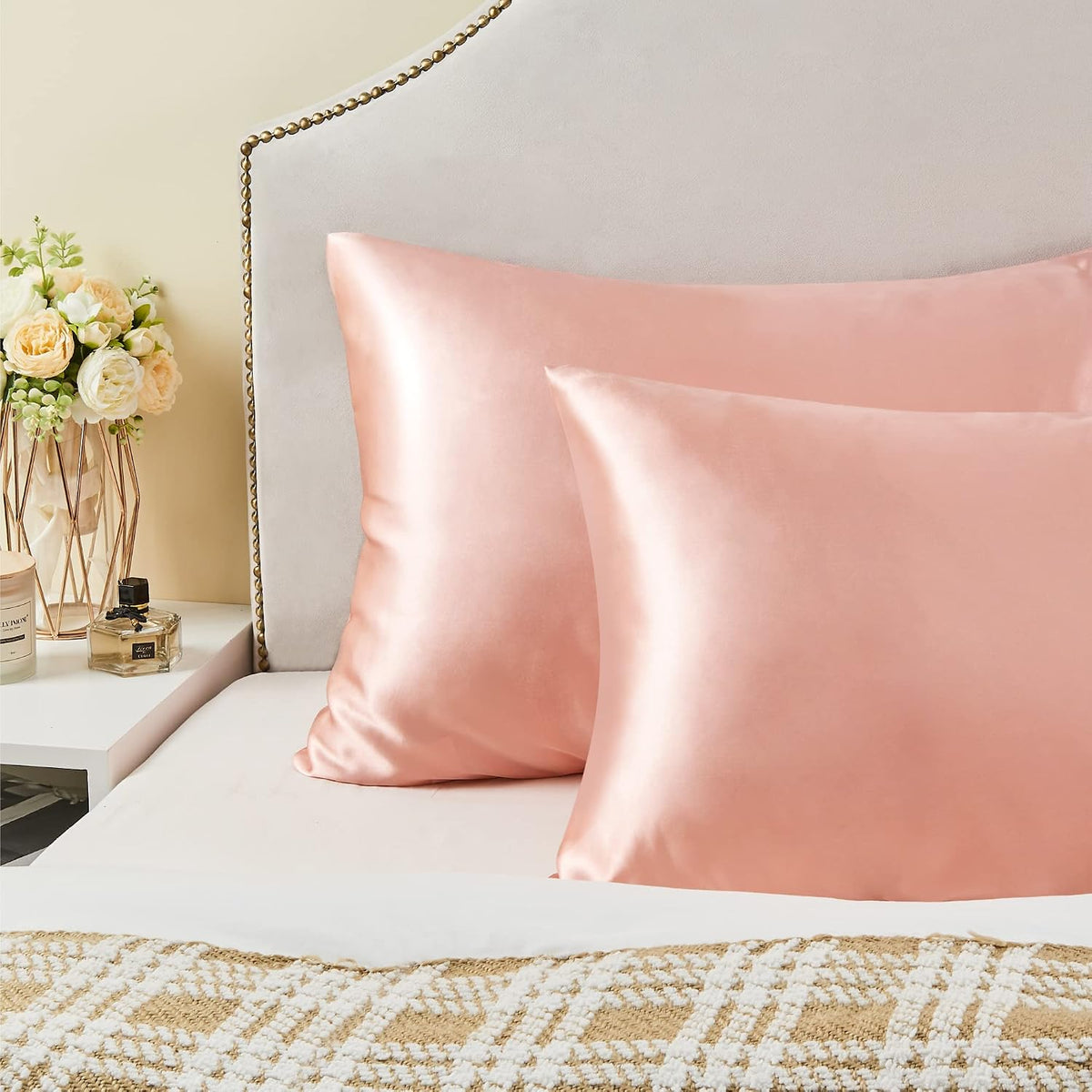 Satin Pillowcases, Standard Size 20x26 Inch, Coral, Set of 2
