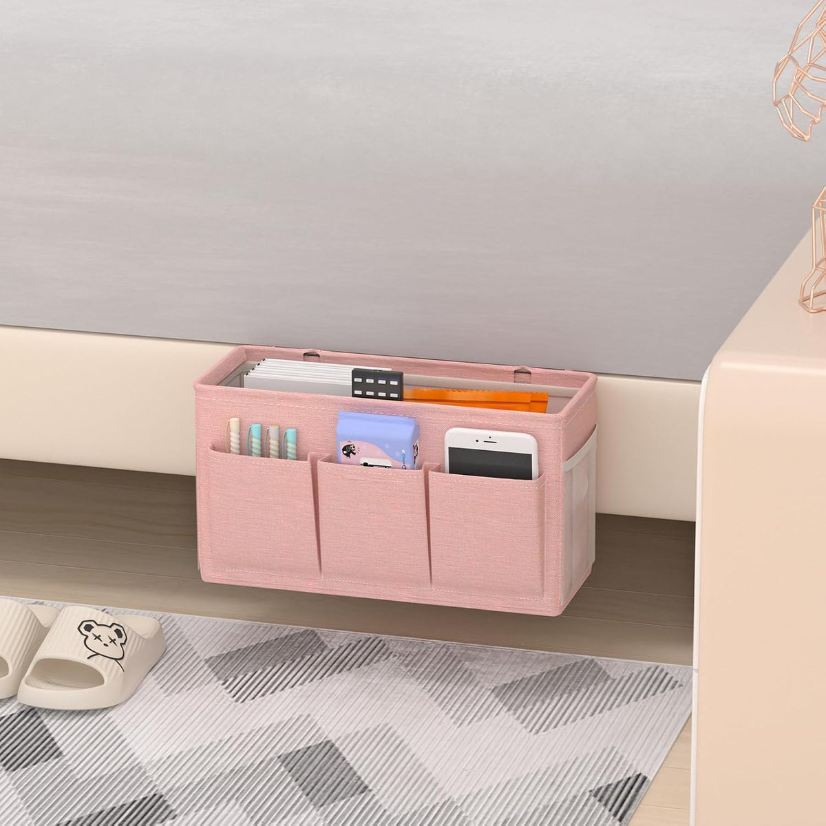 Bedside Caddy Storage Organizer for Bed Rails, Bed Caddy with 6 Pockets