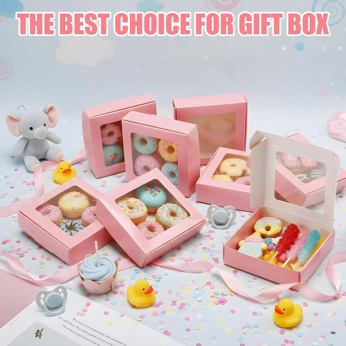 30 Pcs Kraft Paper Boxes with Window 4.13 x 4.13 x 1.18inch (Pink)