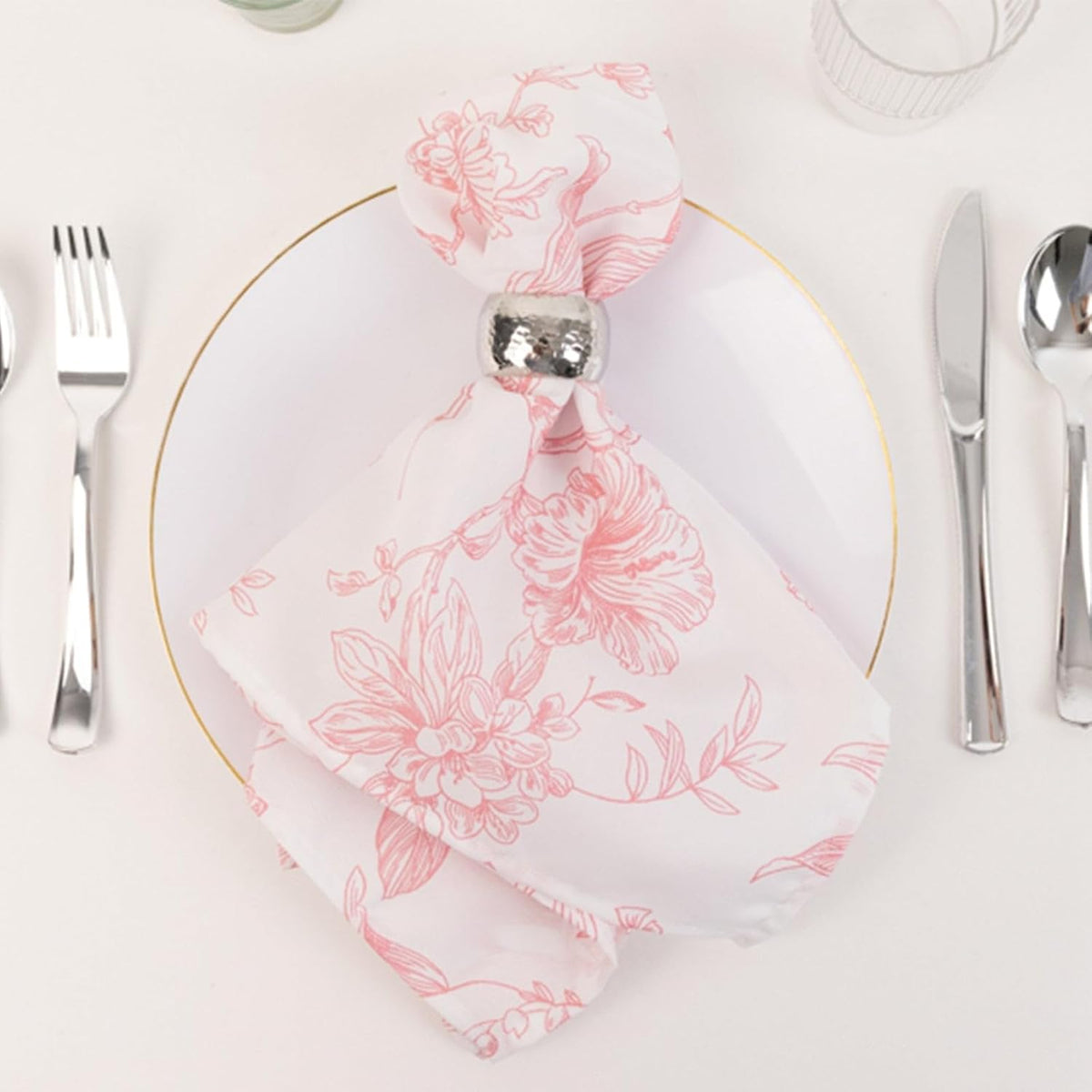Efavormart Premium Cloth Napkins Set of 5, 20x20 Inch White/Pink Seamless Dinner Napkins, Washable Linen Table Napkin Cloth with Hemmed Edges for Weddings, Party and Banquet